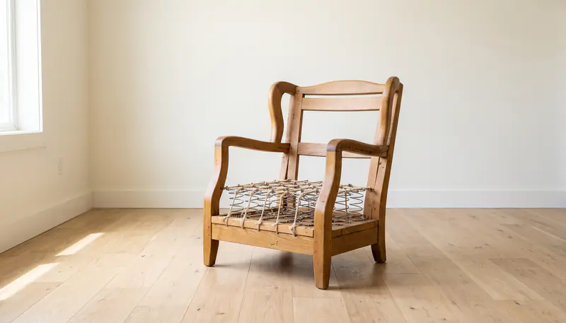 A chair frame with hand-tied springs, ready for new upholstery